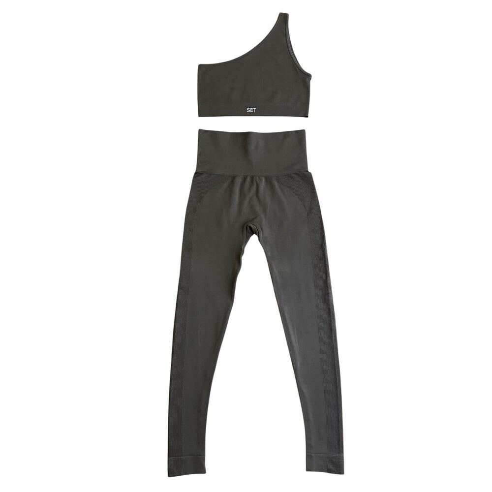 SET Active Sculptflex Workout Set Chocolate Leggings XS + One Shoulder Bra Small